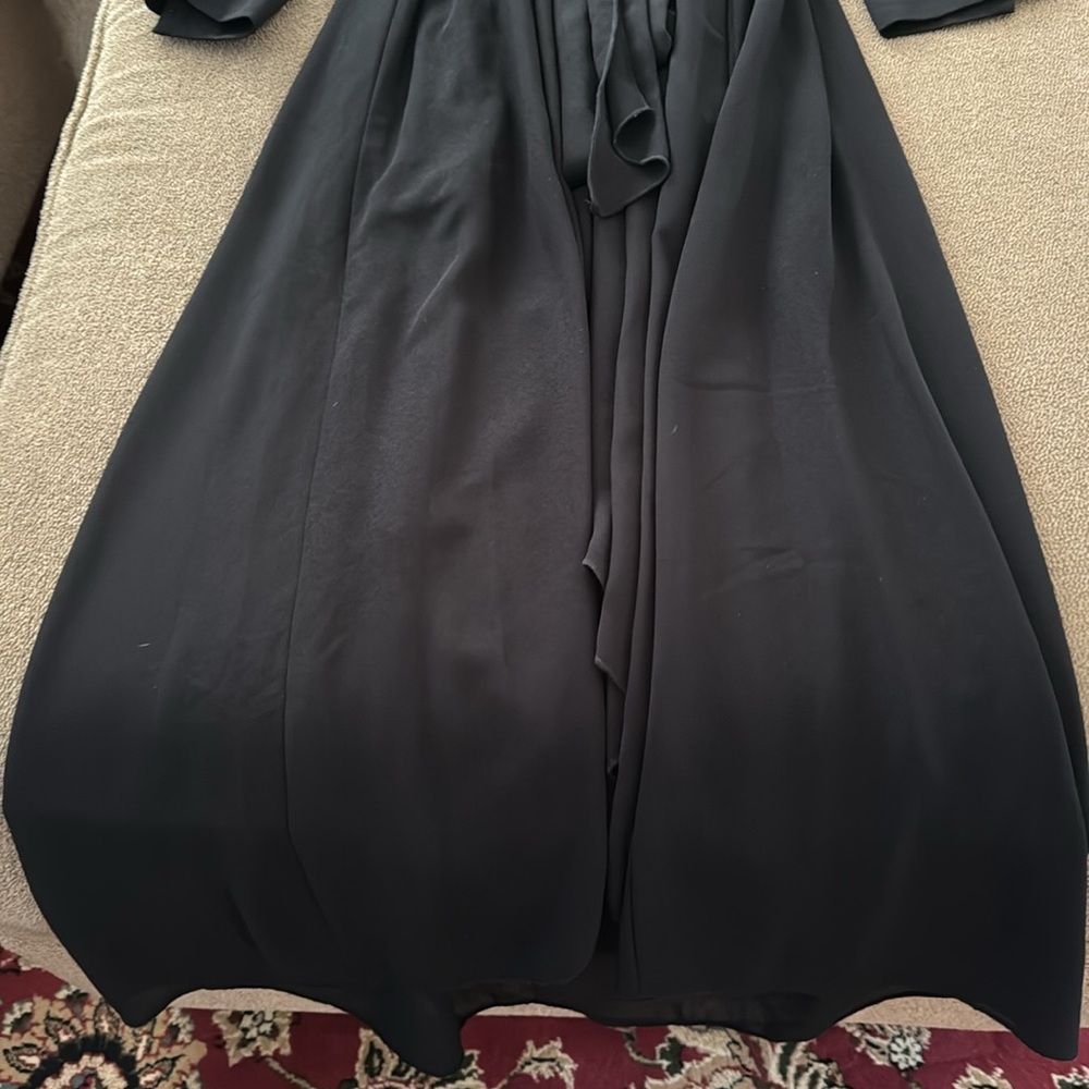 Poetry Solid Black Polyester Lined Tie Front Dres… - image 2